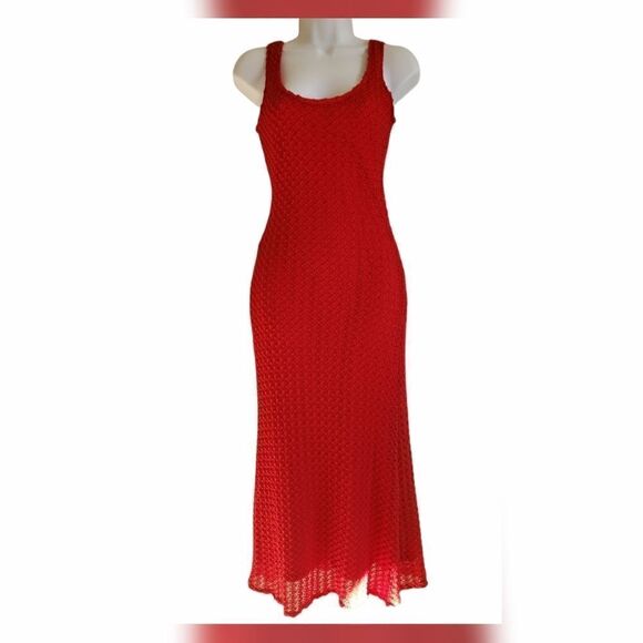 C'EST Bon red textured maxi dress short sleeves size small - Picture 1 of 16